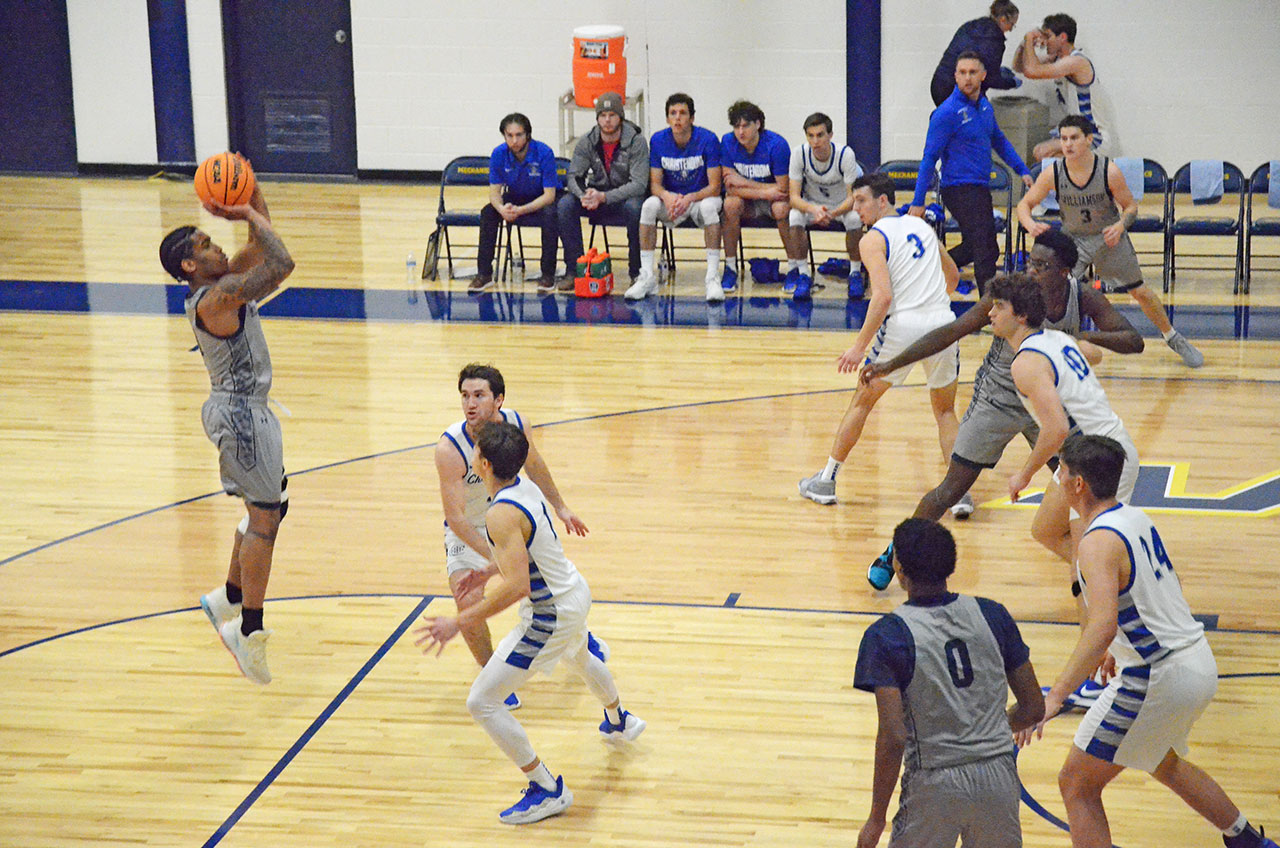 Rob Wiley, seen here hitting for two of his team high 20 points, hit a free throw with 2.0 seconds left to give Williamson a thrilling 52-51 over Christendom College