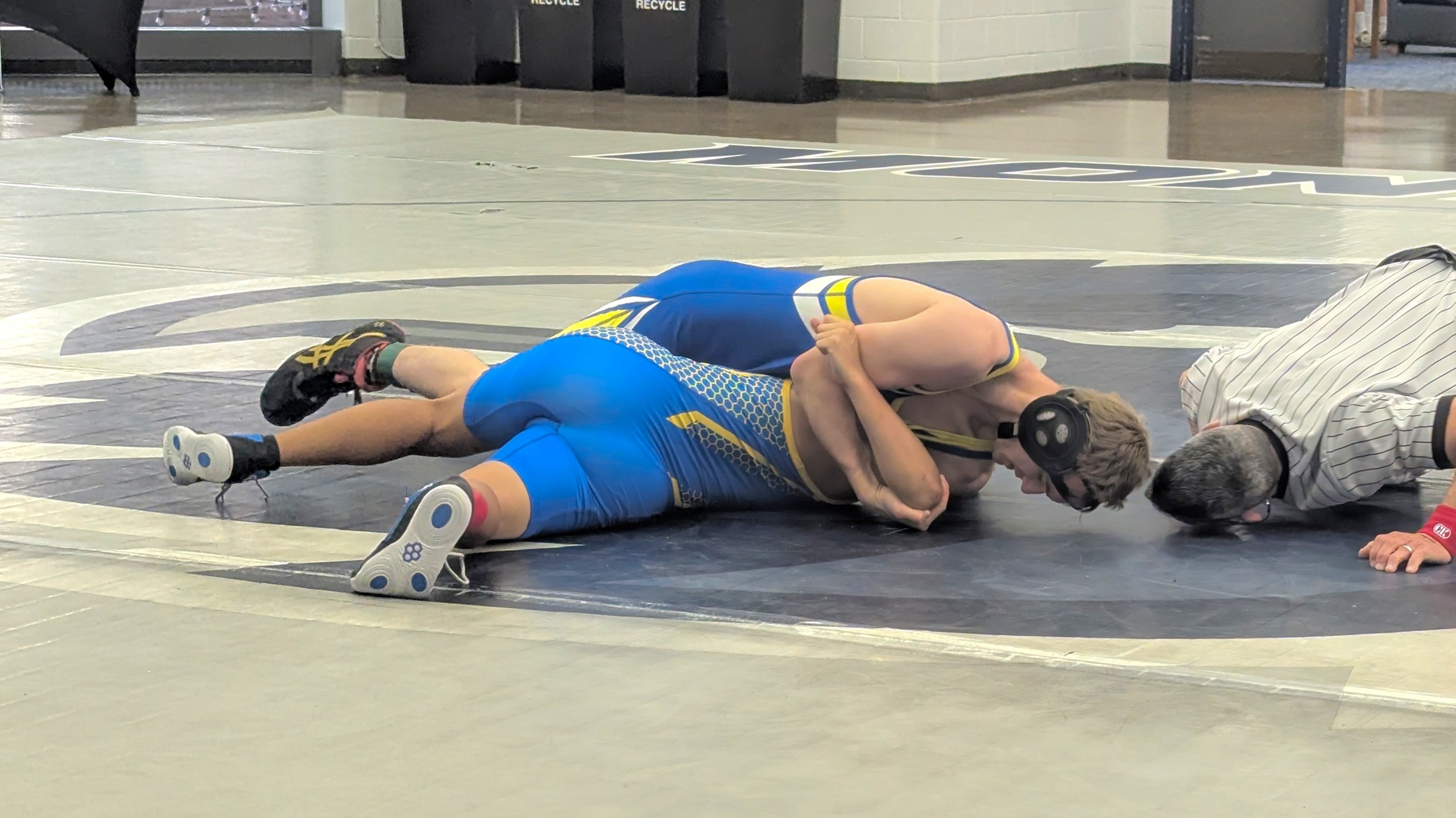 Nevin Fix with one of his two pins against Monmouth and Delaware